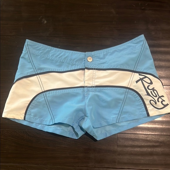 Rusty Women's Swim Trunks in Sky Blue and White Size 7 - Picture 1 of 7